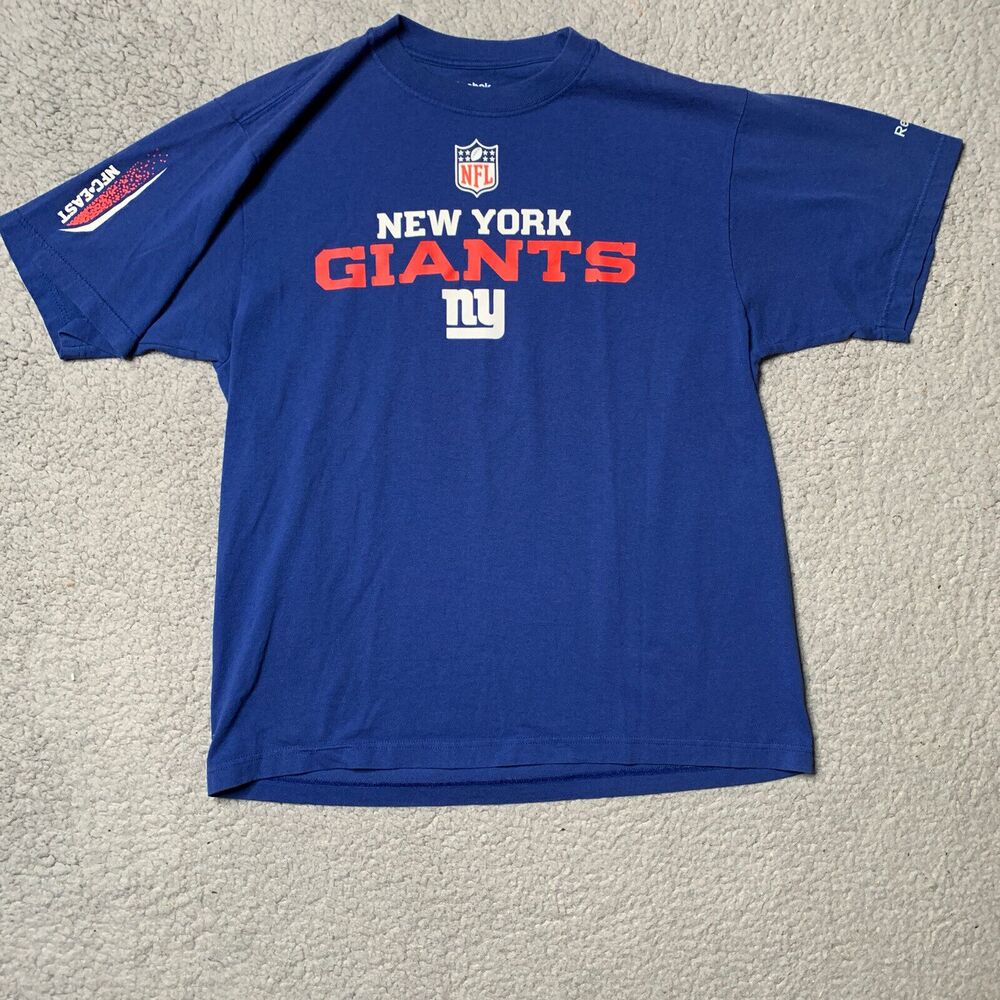 Reebok NY Giants‎ Men’s M Blue T-shirt SpellOut Logo NFC East NFL Licensed S/S